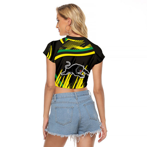 Panthers Rugby Mascot Raglan Cropped T Shirt Fierce Athlete Graphic in Sports Style