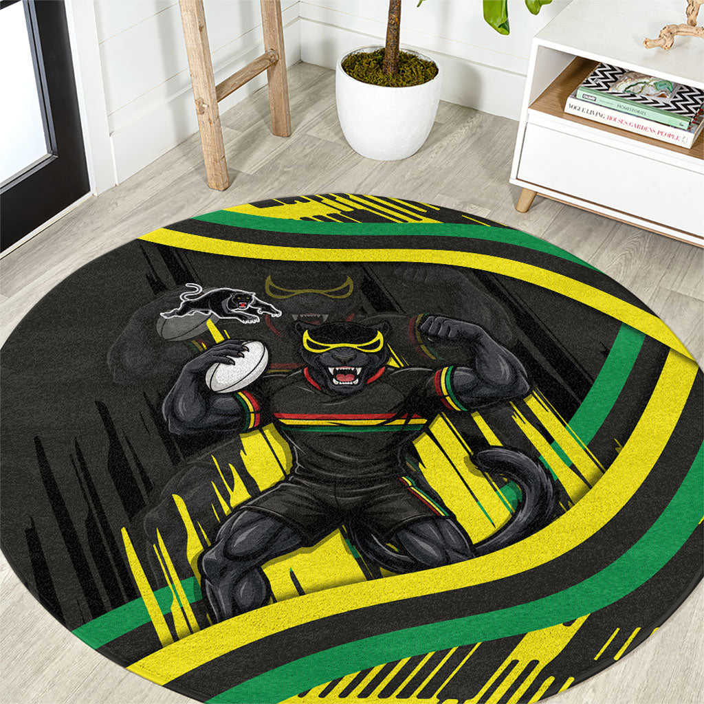 Panthers Rugby Mascot Round Carpet Fierce Athlete Graphic in Sports Style