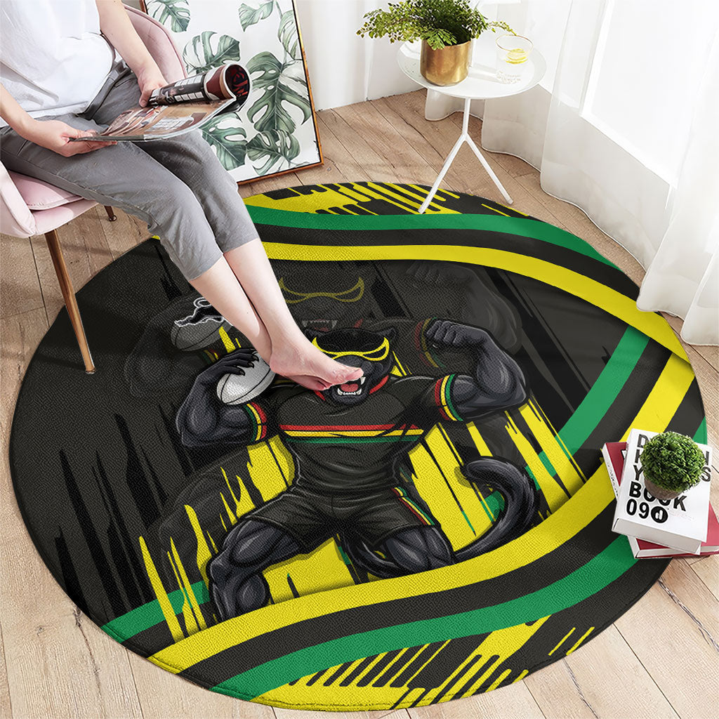 Panthers Rugby Mascot Round Carpet Fierce Athlete Graphic in Sports Style