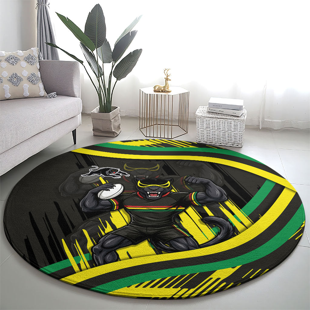 Panthers Rugby Mascot Round Carpet Fierce Athlete Graphic in Sports Style