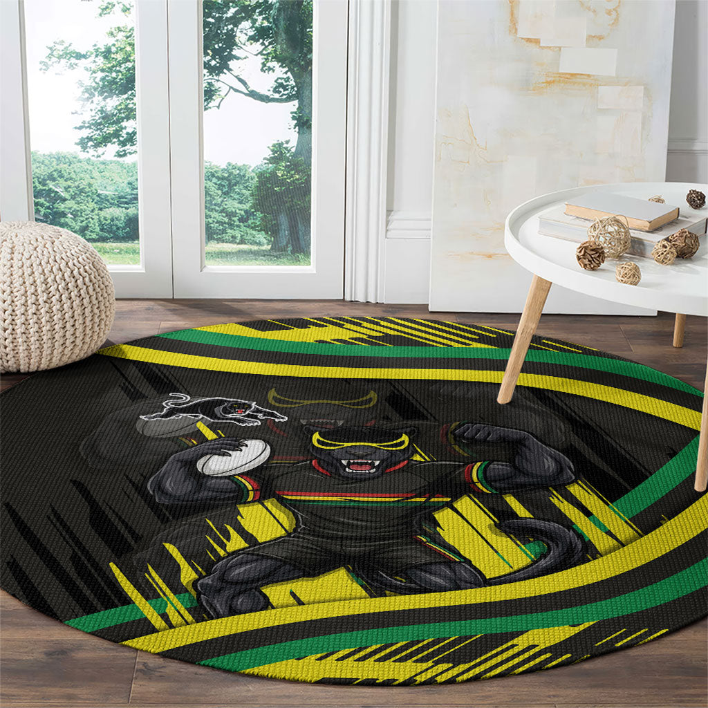 Panthers Rugby Mascot Round Carpet Fierce Athlete Graphic in Sports Style