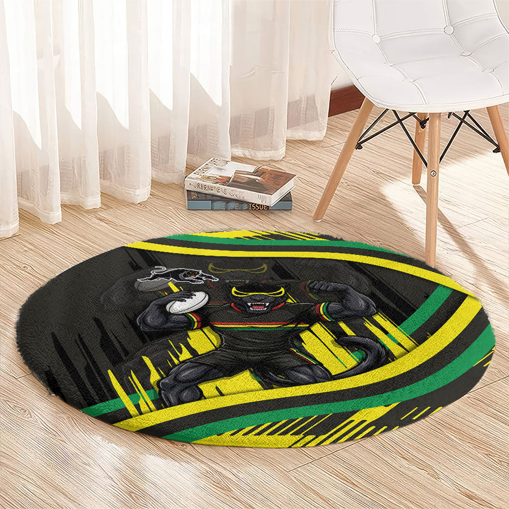 Panthers Rugby Mascot Round Carpet Fierce Athlete Graphic in Sports Style