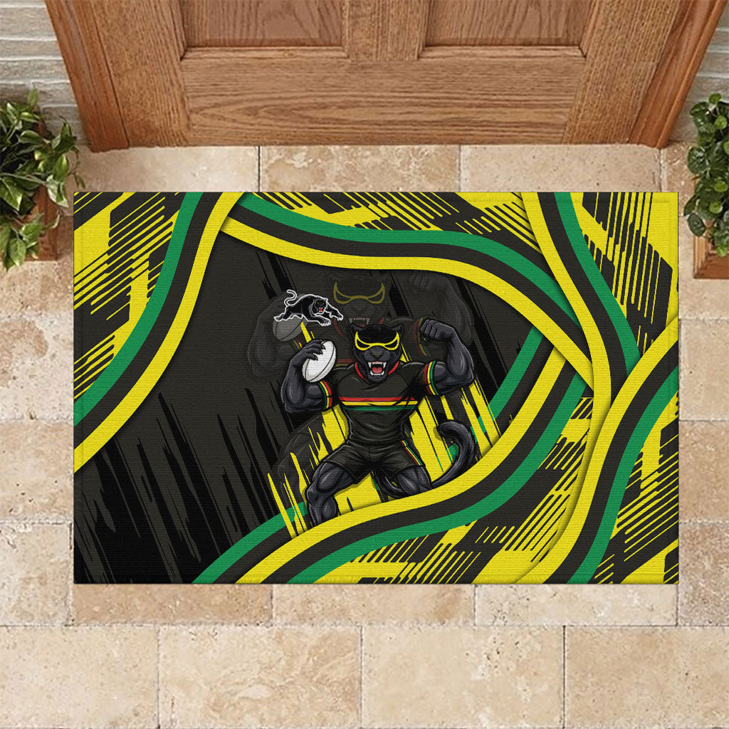 Panthers Rugby Mascot Rubber Doormat Fierce Athlete Graphic in Sports Style