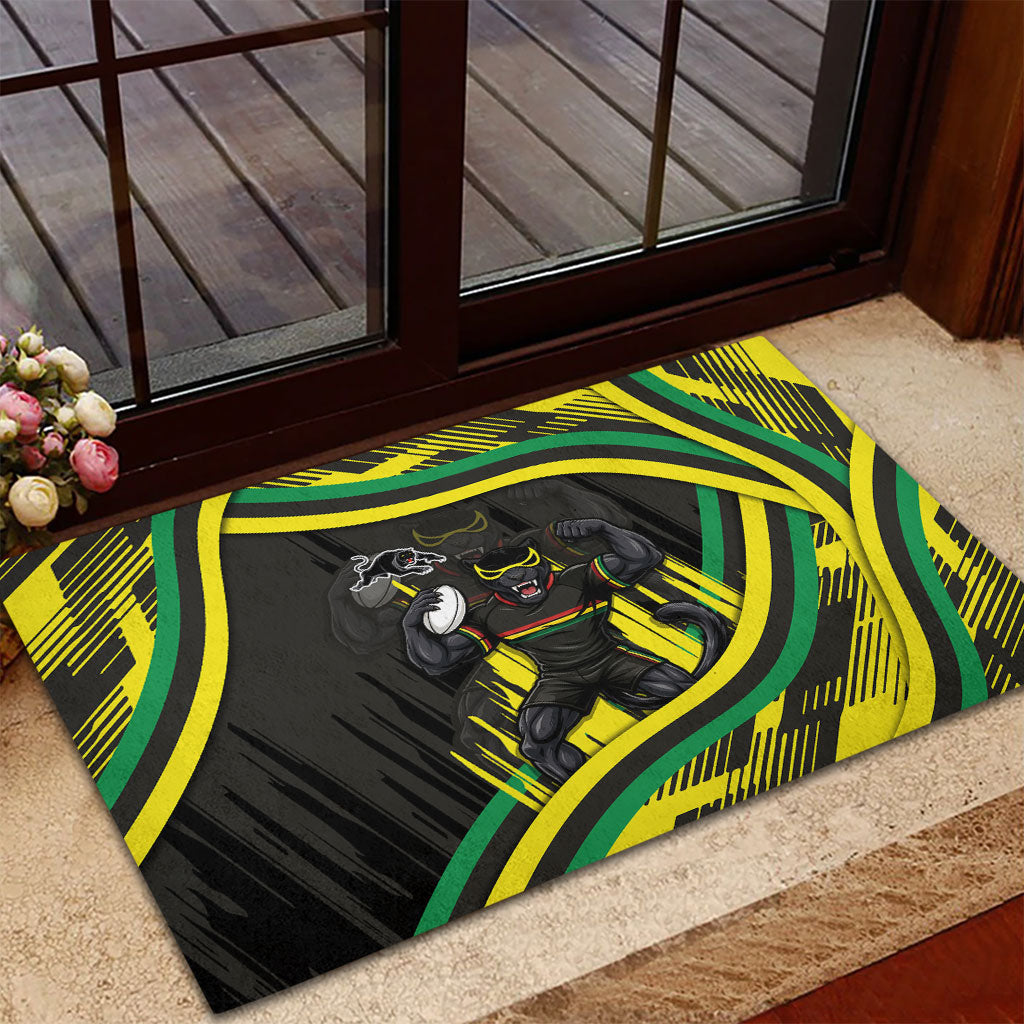 Panthers Rugby Mascot Rubber Doormat Fierce Athlete Graphic in Sports Style