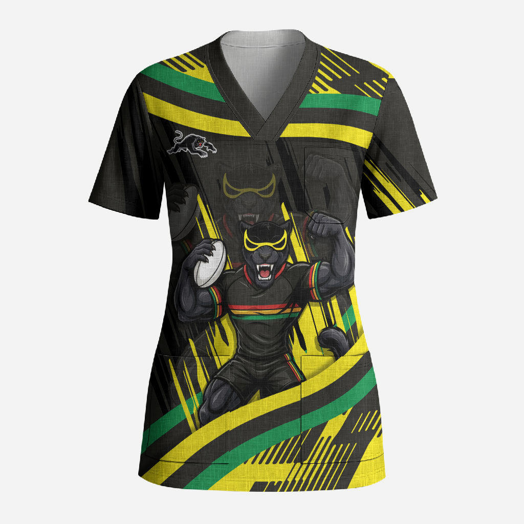 Panthers Rugby Mascot Scrub Top Fierce Athlete Graphic in Sports Style