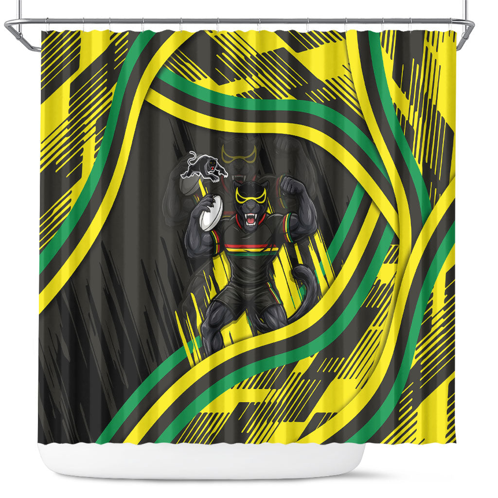Panthers Rugby Mascot Shower Curtain Fierce Athlete Graphic in Sports Style