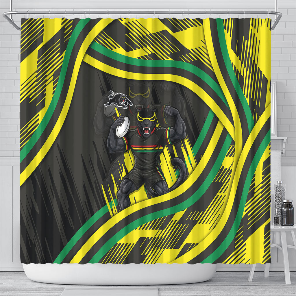Panthers Rugby Mascot Shower Curtain Fierce Athlete Graphic in Sports Style