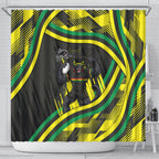 Panthers Rugby Mascot Shower Curtain Fierce Athlete Graphic in Sports Style