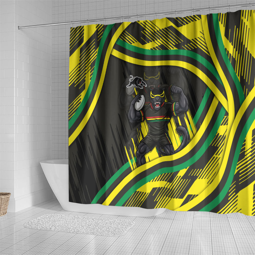 Panthers Rugby Mascot Shower Curtain Fierce Athlete Graphic in Sports Style