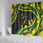 Panthers Rugby Mascot Shower Curtain Fierce Athlete Graphic in Sports Style