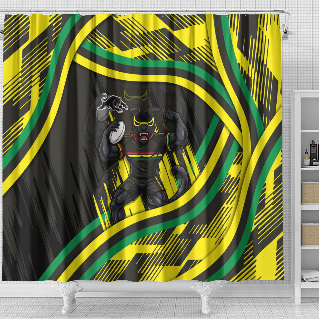 Panthers Rugby Mascot Shower Curtain Fierce Athlete Graphic in Sports Style
