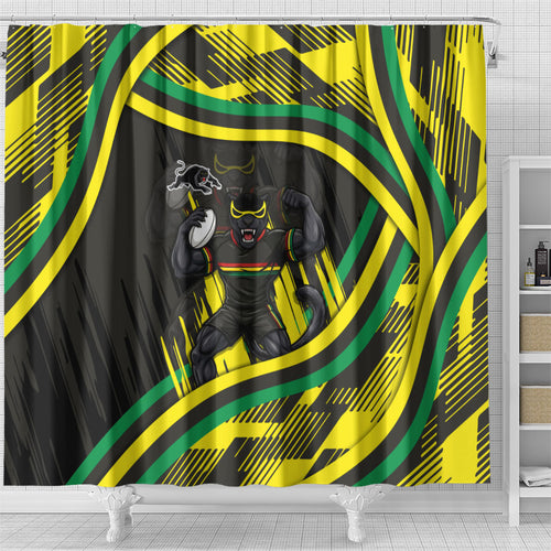 Panthers Rugby Mascot Shower Curtain Fierce Athlete Graphic in Sports Style