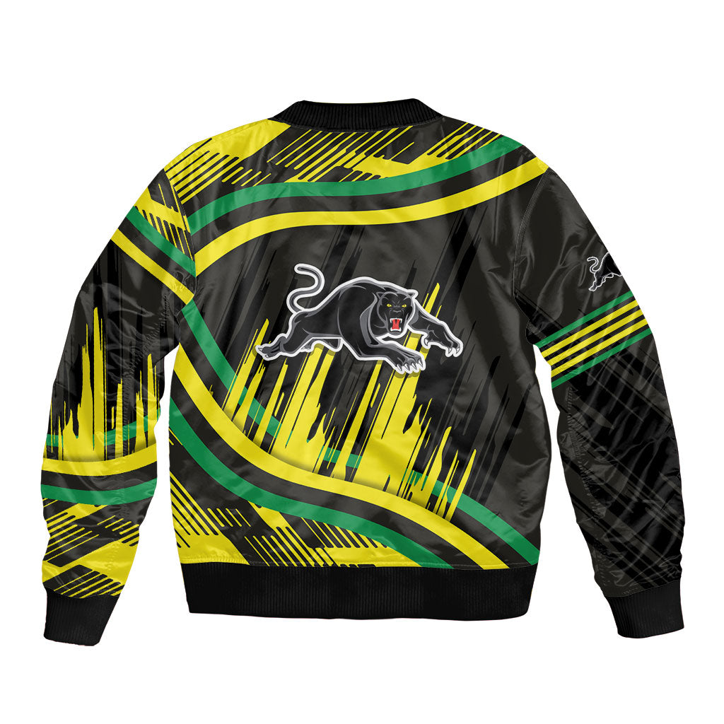 Panthers Rugby Mascot Sleeve Zip Bomber Jacket Fierce Athlete Graphic in Sports Style