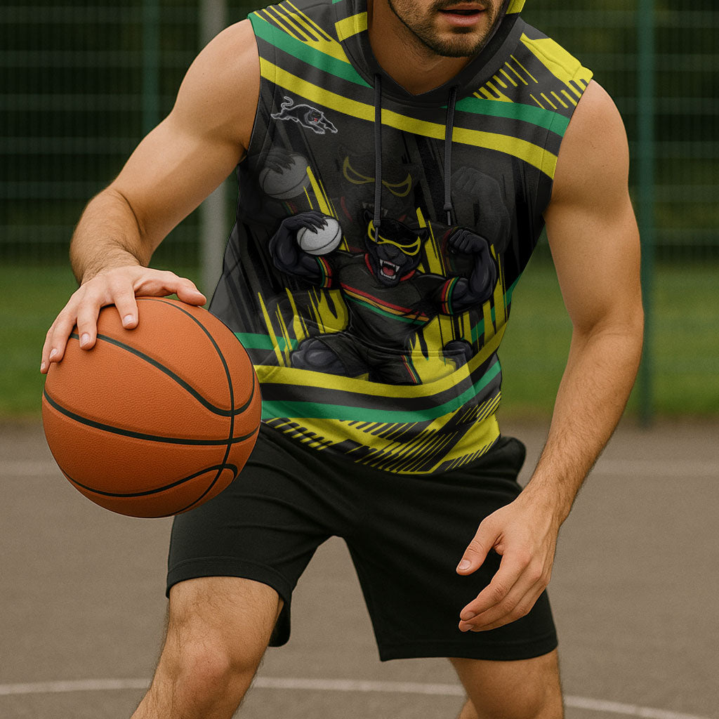 Panthers Rugby Mascot Sleeveless Hoodie Fierce Athlete Graphic in Sports Style