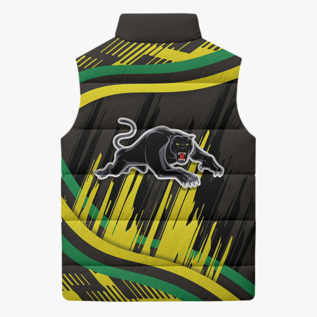 Panthers Rugby Mascot Sleeveless Puffer Jacket Fierce Athlete Graphic in Sports Style