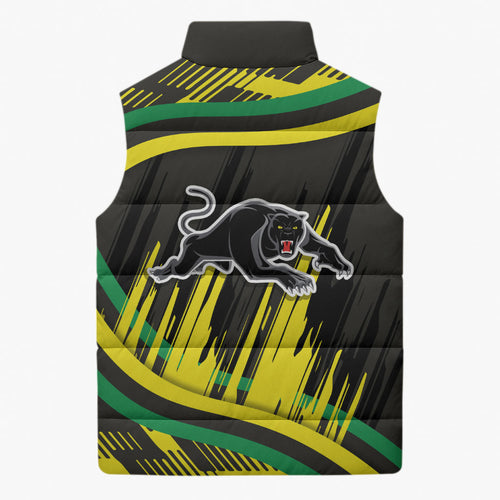 Panthers Rugby Mascot Sleeveless Puffer Jacket Fierce Athlete Graphic in Sports Style