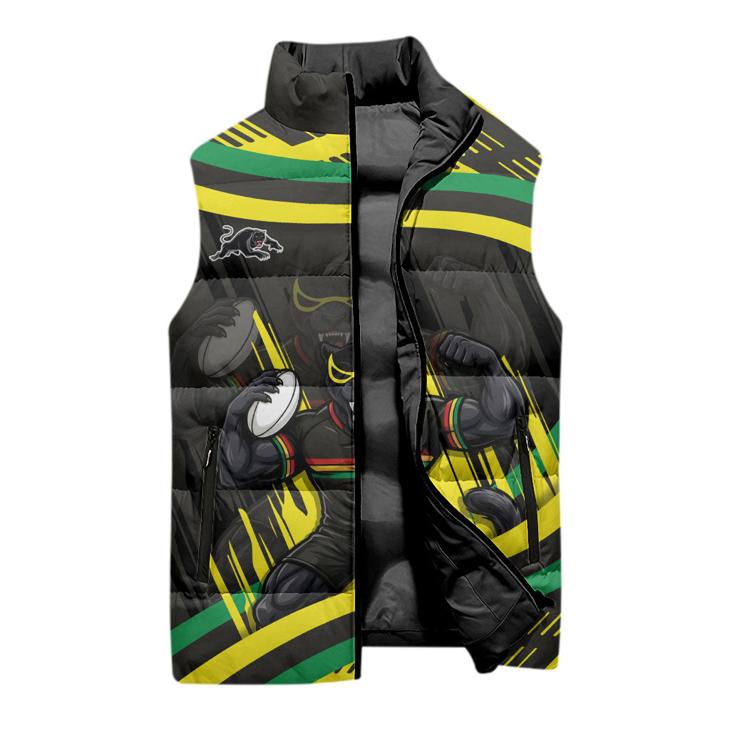 Panthers Rugby Mascot Sleeveless Puffer Jacket Fierce Athlete Graphic in Sports Style