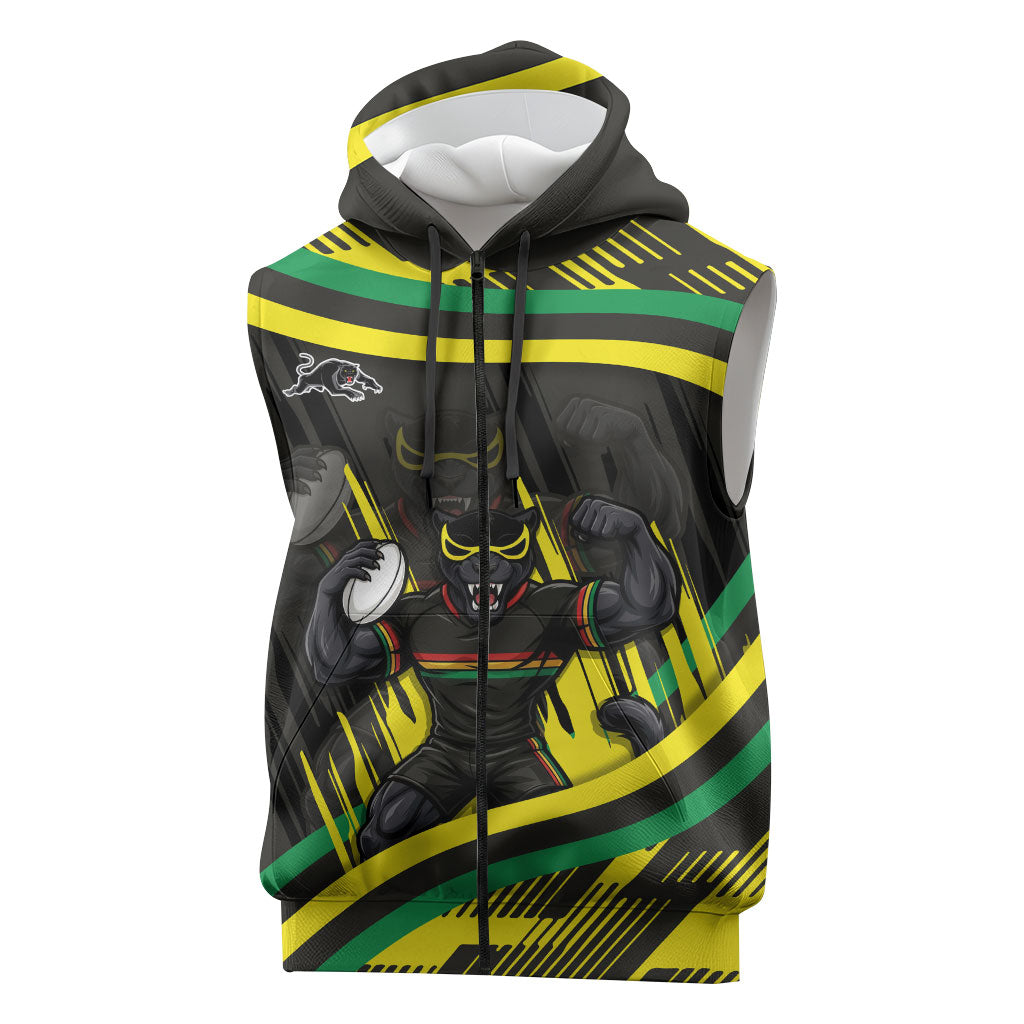 Panthers Rugby Mascot Sleeveless Zip Hoodie Fierce Athlete Graphic in Sports Style