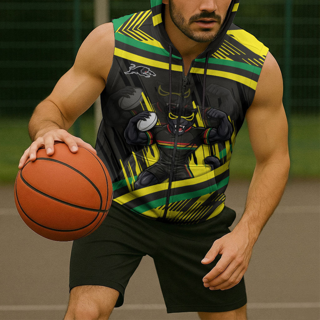 Panthers Rugby Mascot Sleeveless Zip Hoodie Fierce Athlete Graphic in Sports Style