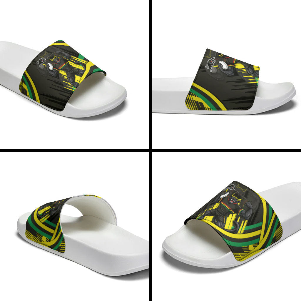 Panthers Rugby Mascot Slide Sandals Fierce Athlete Graphic in Sports Style