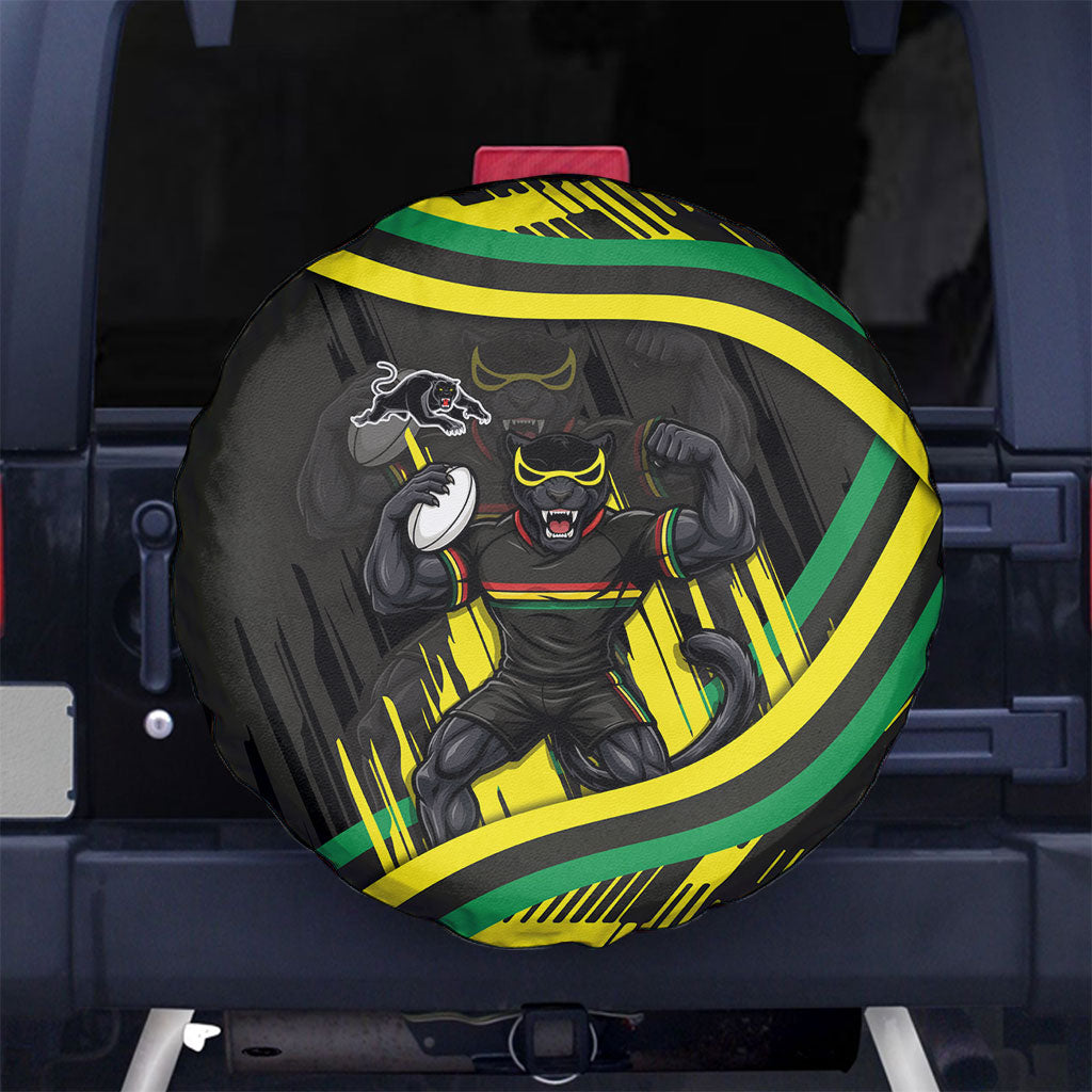 Panthers Rugby Mascot Spare Tire Cover Fierce Athlete Graphic in Sports Style