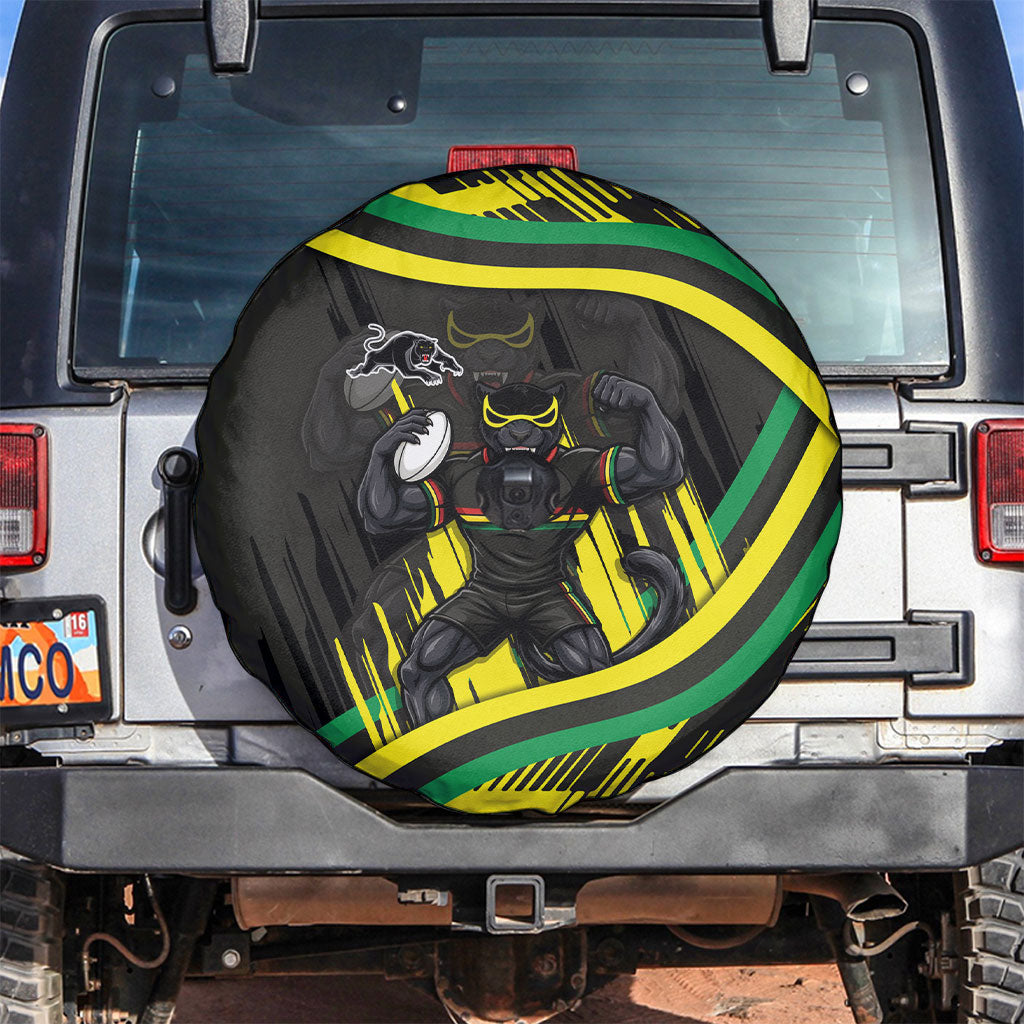 Panthers Rugby Mascot Spare Tire Cover Fierce Athlete Graphic in Sports Style