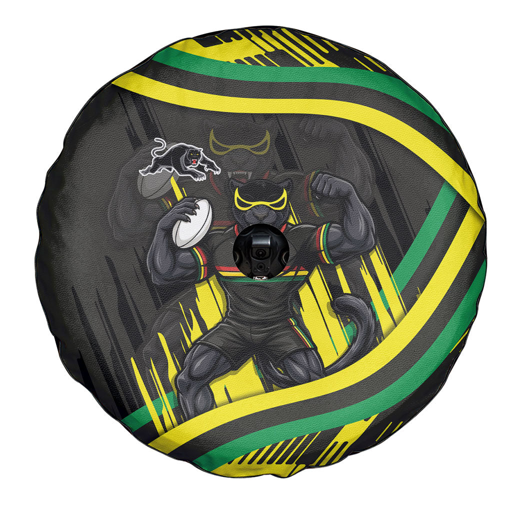 Panthers Rugby Mascot Spare Tire Cover Fierce Athlete Graphic in Sports Style