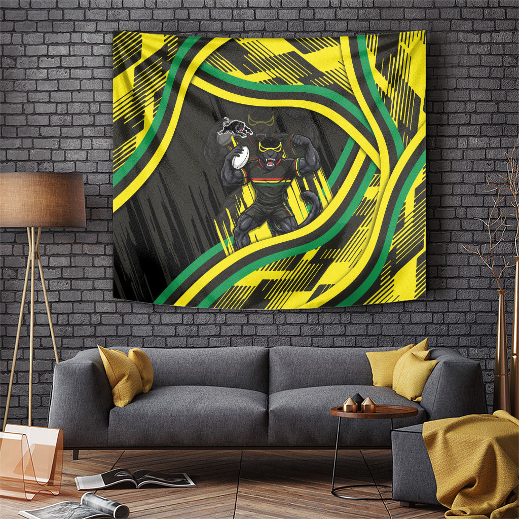 Panthers Rugby Mascot Tapestry Fierce Athlete Graphic in Sports Style