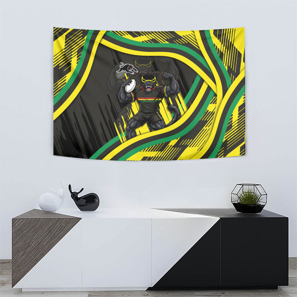 Panthers Rugby Mascot Tapestry Fierce Athlete Graphic in Sports Style