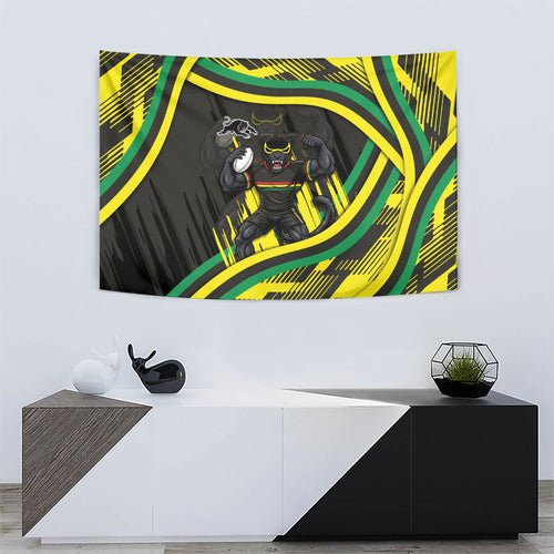 Panthers Rugby Mascot Tapestry Fierce Athlete Graphic in Sports Style