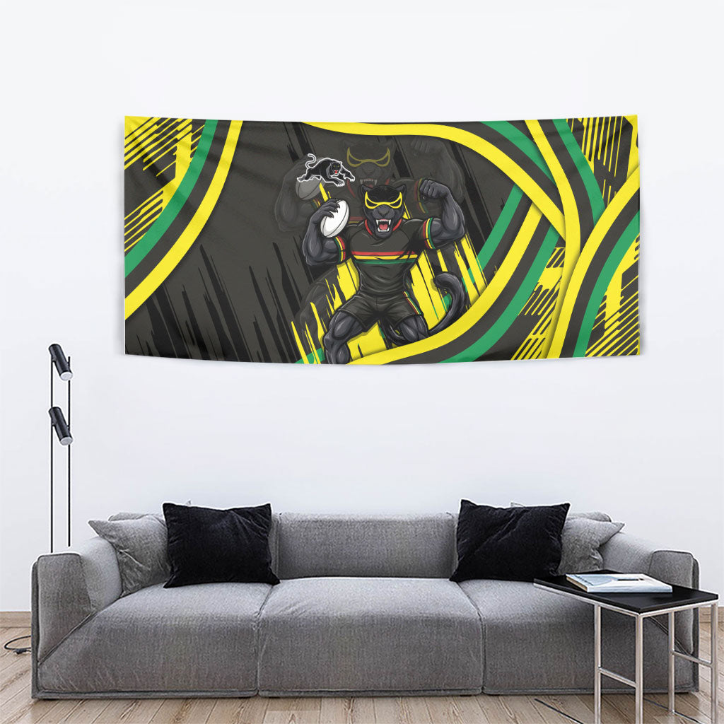 Panthers Rugby Mascot Tapestry Fierce Athlete Graphic in Sports Style
