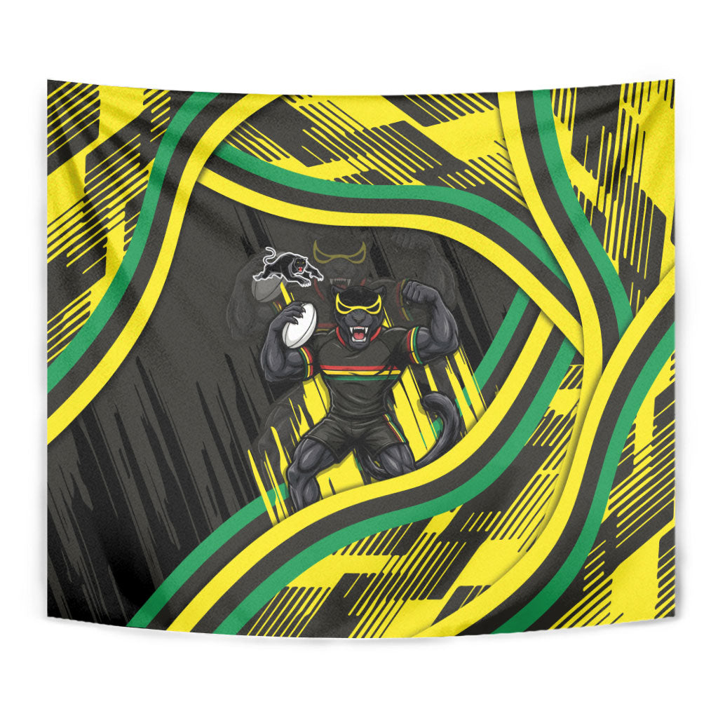 Panthers Rugby Mascot Tapestry Fierce Athlete Graphic in Sports Style