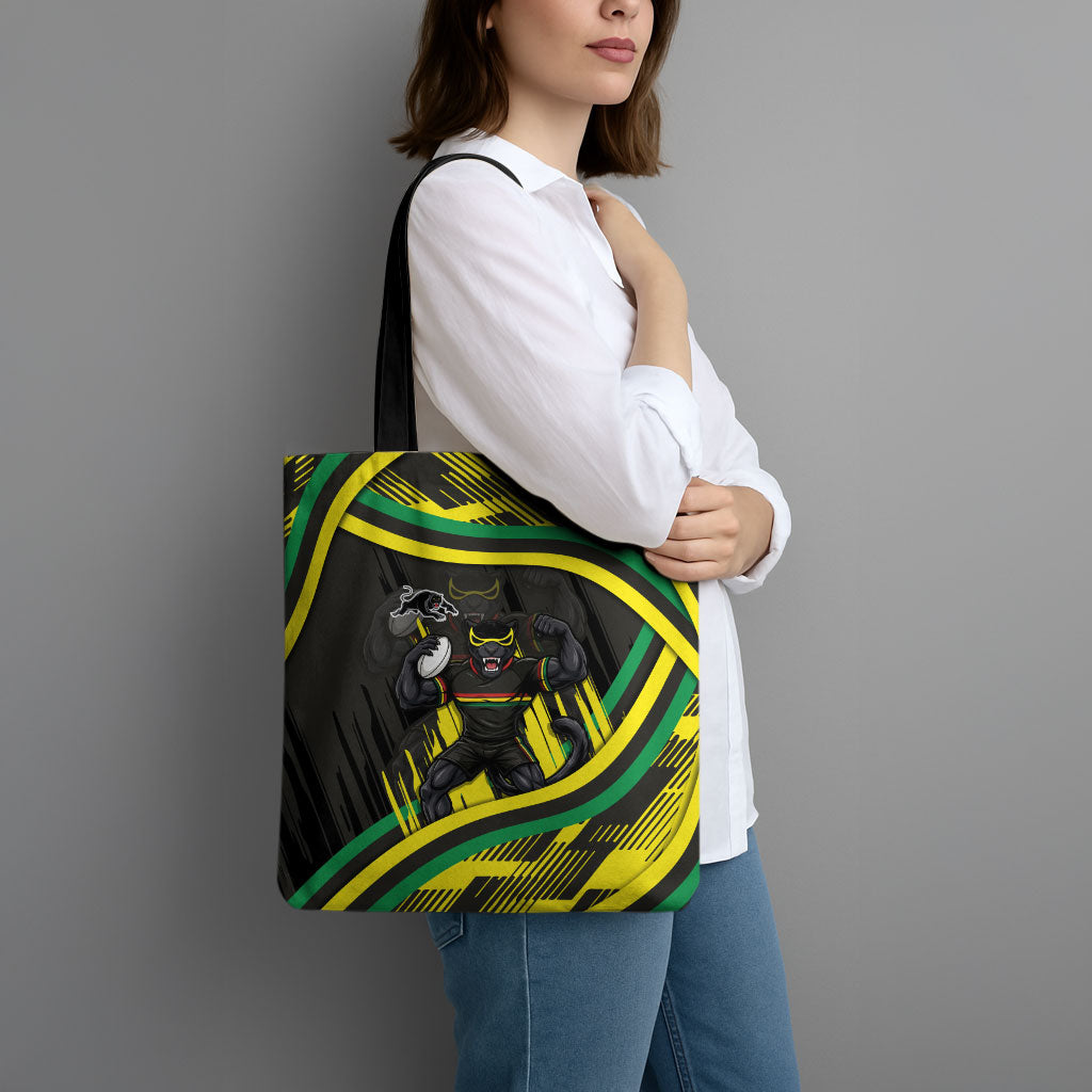 Panthers Rugby Mascot Tote Bag Fierce Athlete Graphic in Sports Style