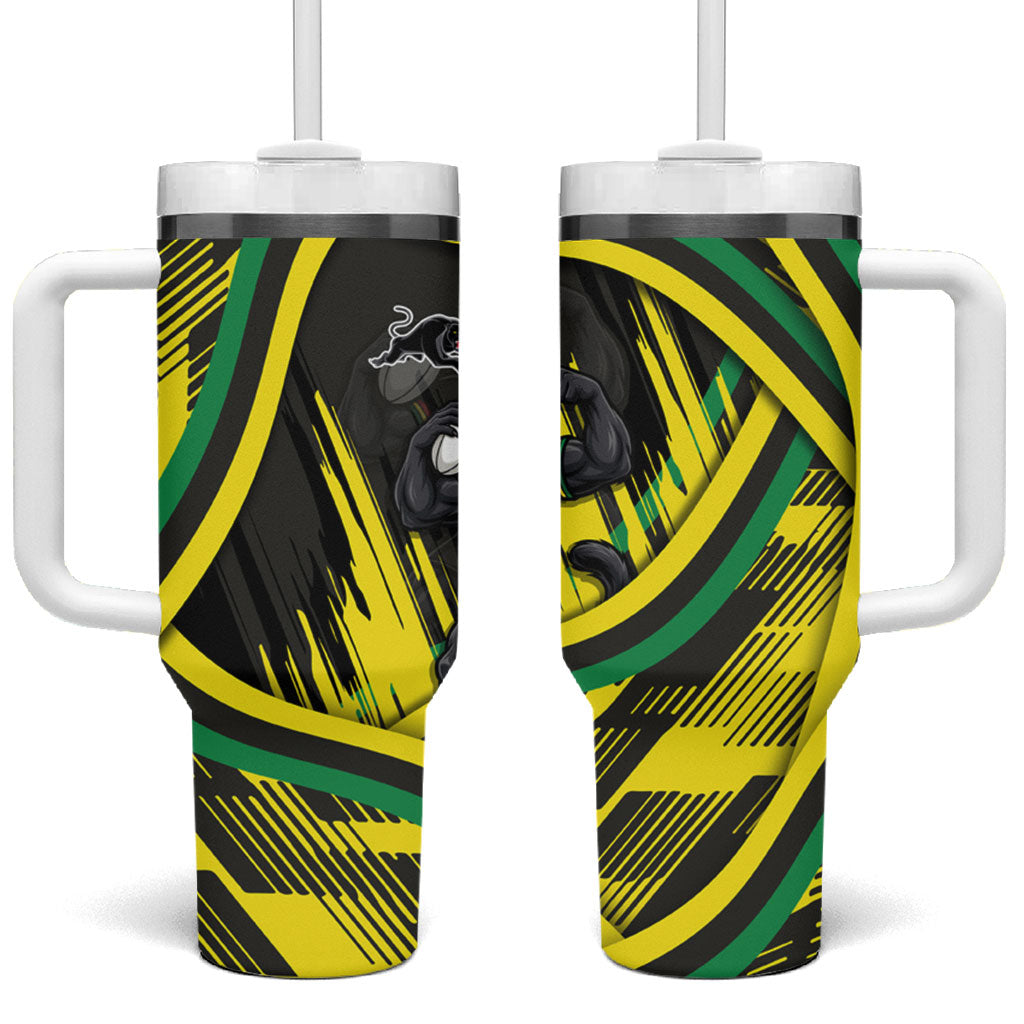 Panthers Rugby Mascot Tumbler With Handle Fierce Athlete Graphic in Sports Style