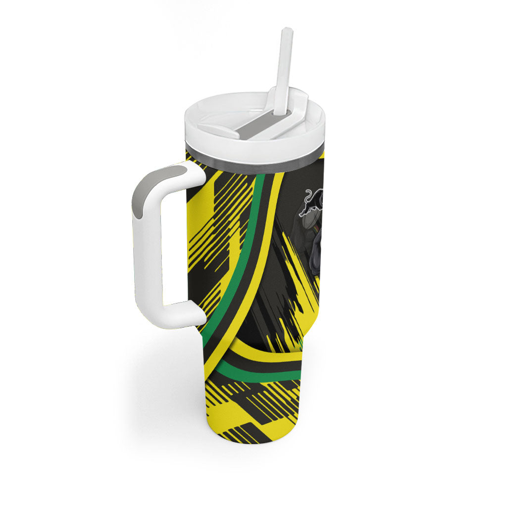 Panthers Rugby Mascot Tumbler With Handle Fierce Athlete Graphic in Sports Style