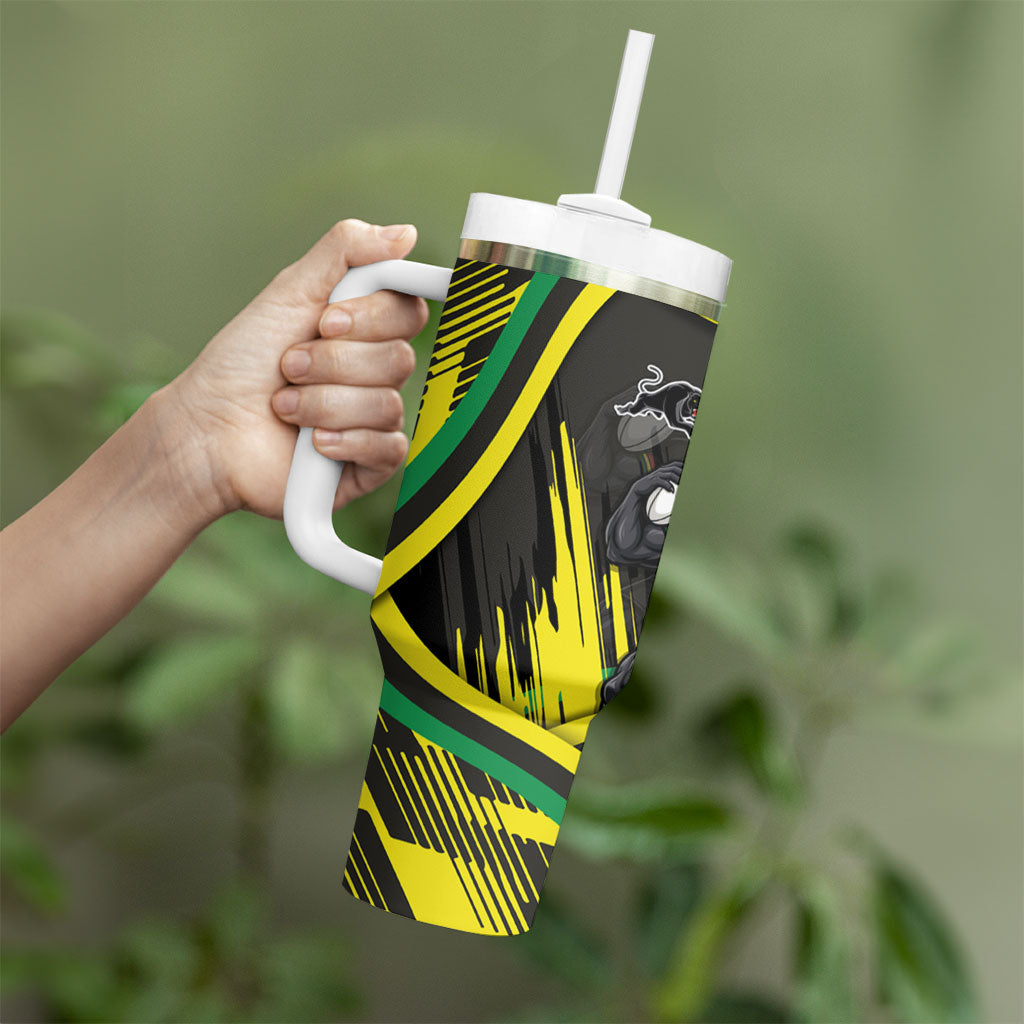 Panthers Rugby Mascot Tumbler With Handle Fierce Athlete Graphic in Sports Style