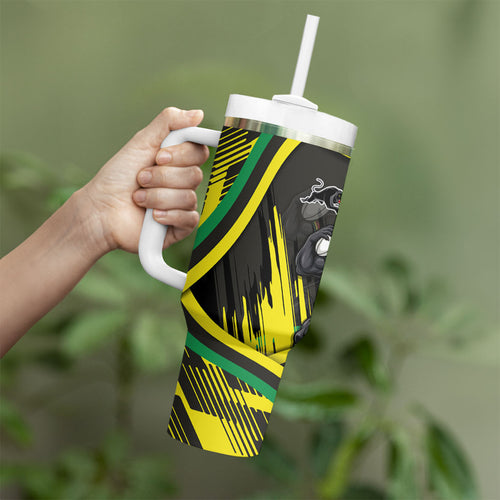 Panthers Rugby Mascot Tumbler With Handle Fierce Athlete Graphic in Sports Style