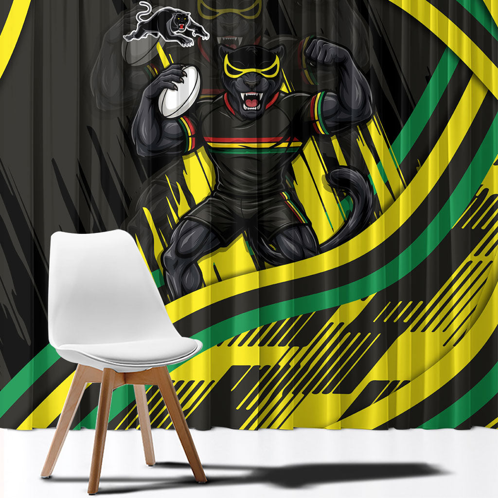 Panthers Rugby Mascot Window Curtain Fierce Athlete Graphic in Sports Style