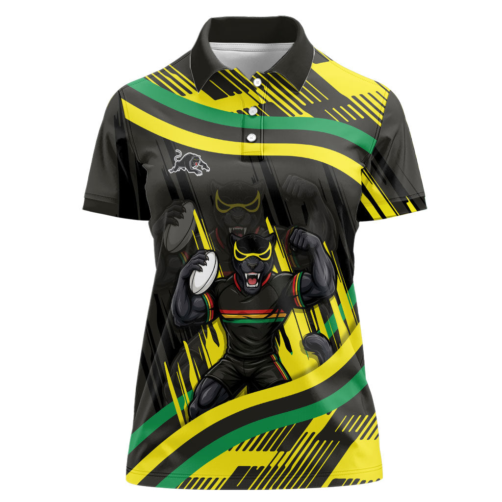 Panthers Rugby Mascot Women Polo Shirt Fierce Athlete Graphic in Sports Style