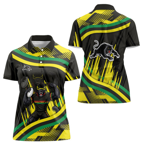 Panthers Rugby Mascot Women Polo Shirt Fierce Athlete Graphic in Sports Style