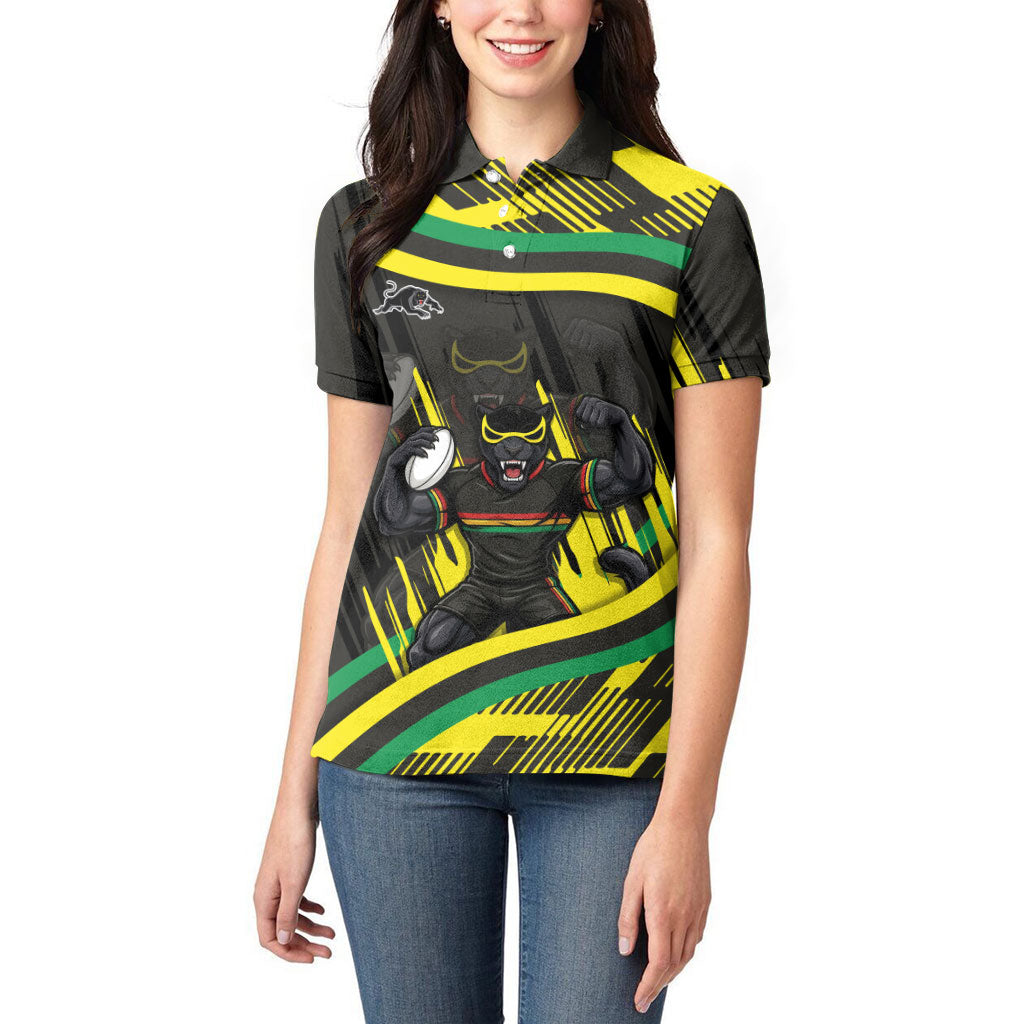 Panthers Rugby Mascot Women Polo Shirt Fierce Athlete Graphic in Sports Style