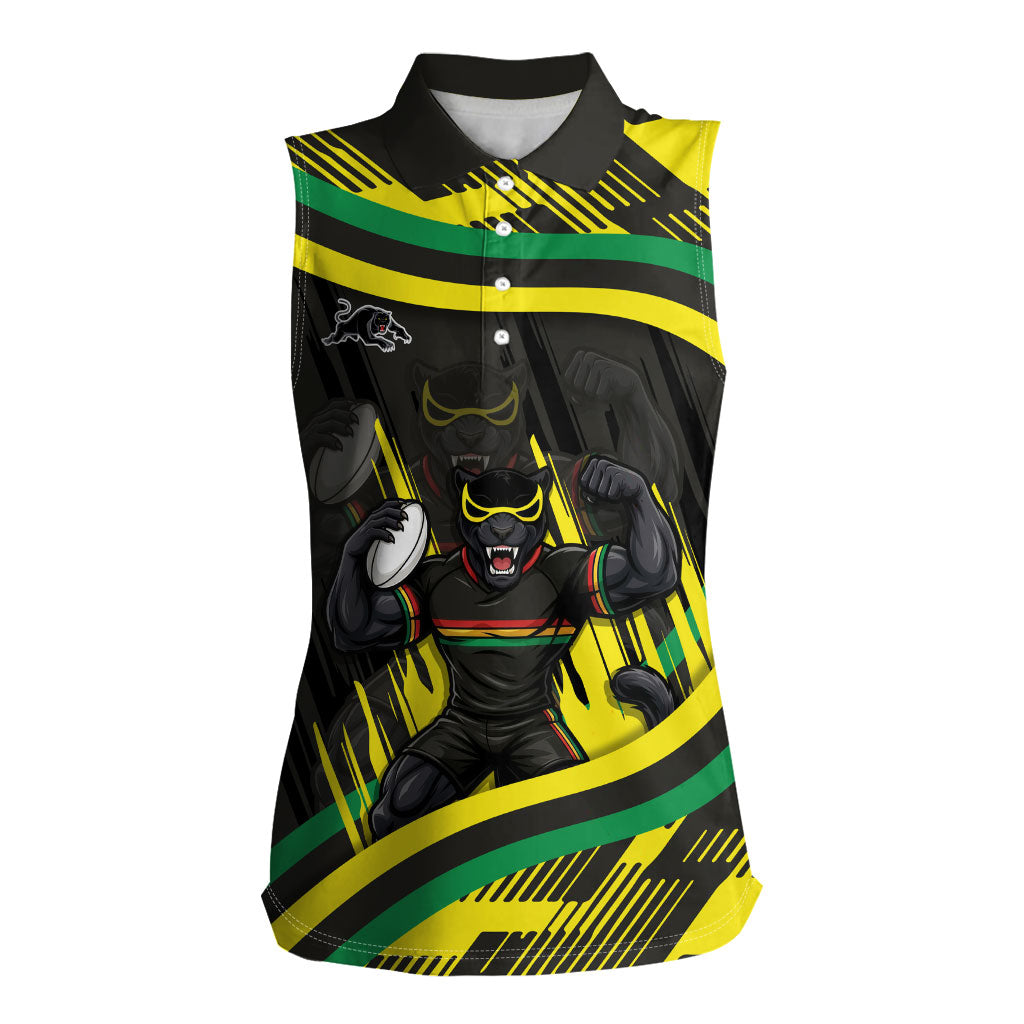 Panthers Rugby Mascot Women Sleeveless Polo Shirt Fierce Athlete Graphic in Sports Style