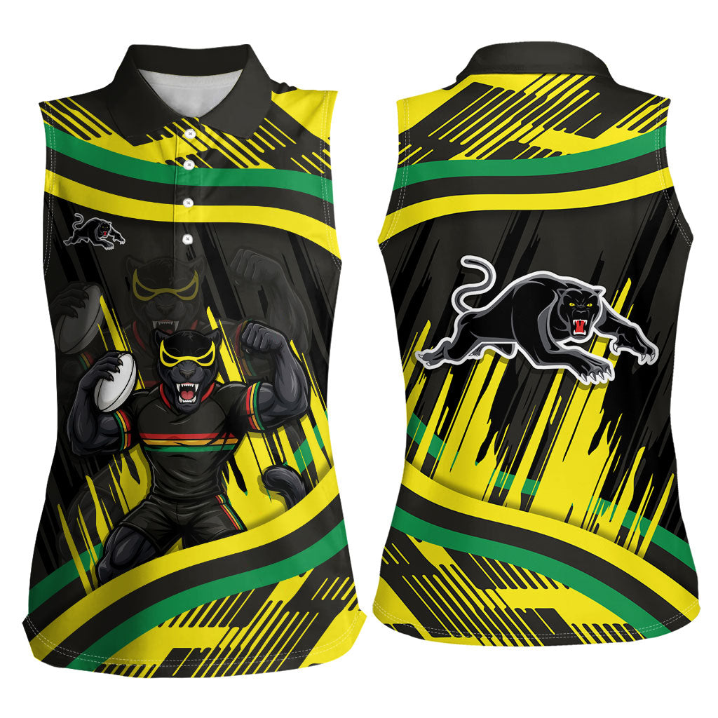 Panthers Rugby Mascot Women Sleeveless Polo Shirt Fierce Athlete Graphic in Sports Style