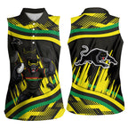 Panthers Rugby Mascot Women Sleeveless Polo Shirt Fierce Athlete Graphic in Sports Style