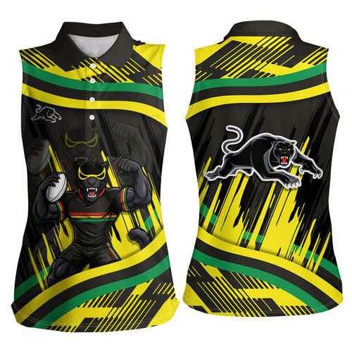 Panthers Rugby Mascot Women Sleeveless Polo Shirt Fierce Athlete Graphic in Sports Style
