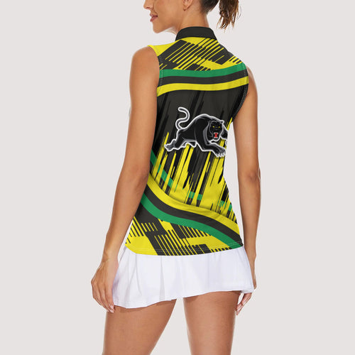 Panthers Rugby Mascot Women Sleeveless Polo Shirt Fierce Athlete Graphic in Sports Style