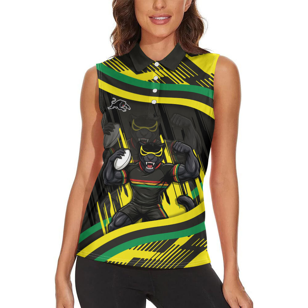 Panthers Rugby Mascot Women Sleeveless Polo Shirt Fierce Athlete Graphic in Sports Style