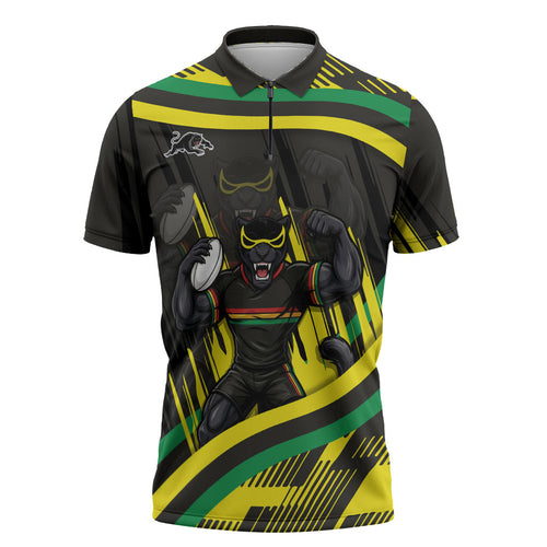 Panthers Rugby Mascot Zipper Polo Shirt Fierce Athlete Graphic in Sports Style