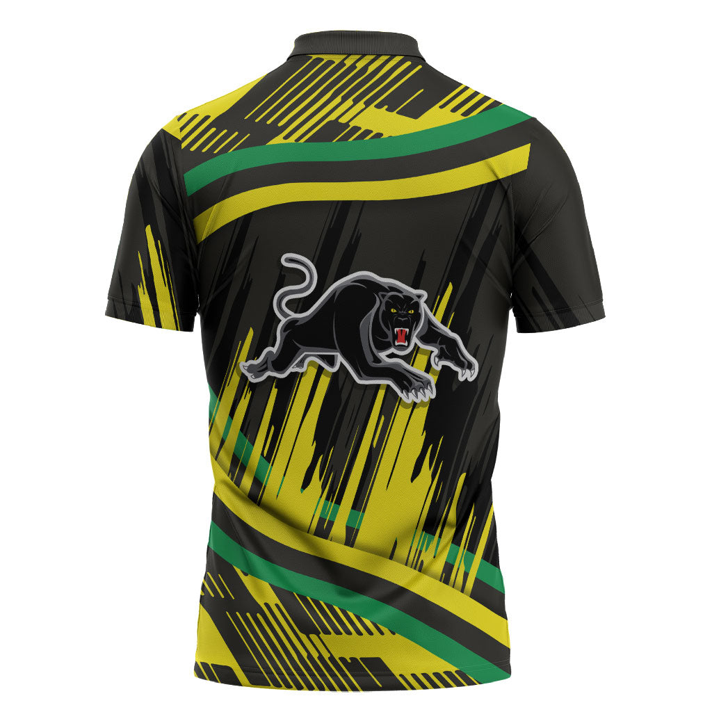 Panthers Rugby Mascot Zipper Polo Shirt Fierce Athlete Graphic in Sports Style