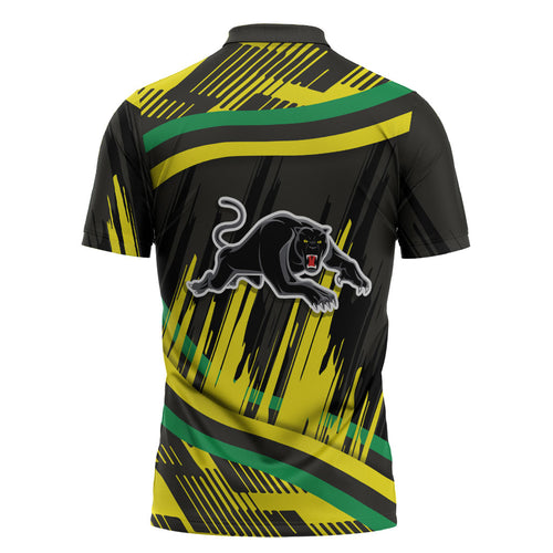 Panthers Rugby Mascot Zipper Polo Shirt Fierce Athlete Graphic in Sports Style